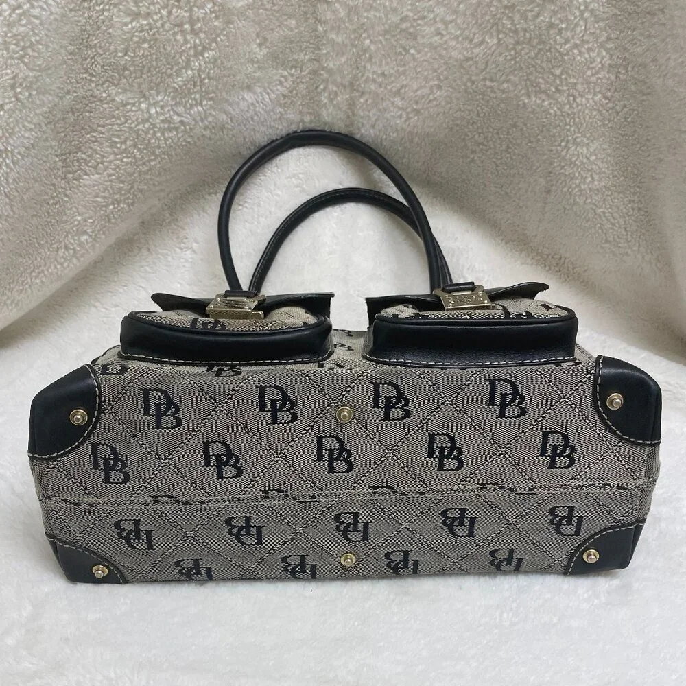 Dooney & Bourke Black/Grey Double Pocket Canvas/Leather Quilted Pattern Satchel - Picture 5 of 14
